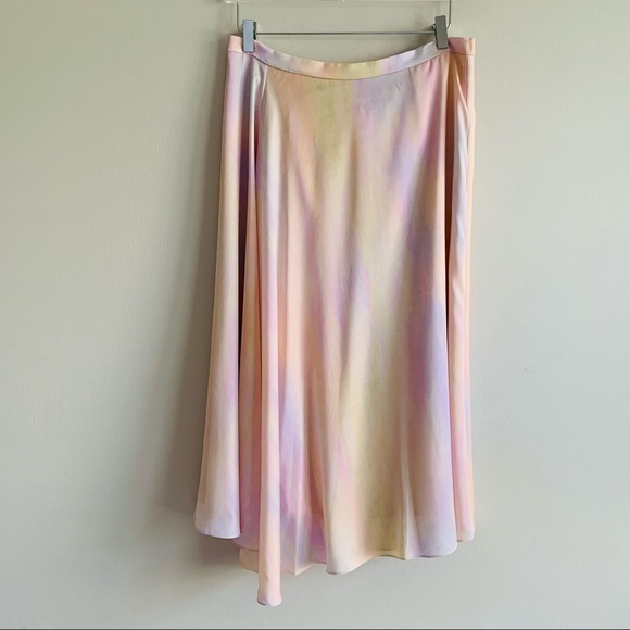 VINCE Rainbow Wash Drape Asymmetric Midi Skirt pastel pink slip skirt - Picture 10 of 16